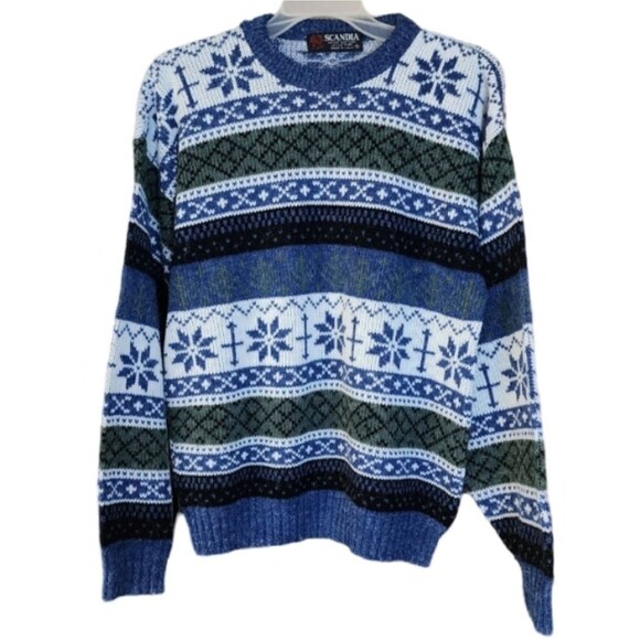 Vintage 80s 90s Scandia Nordic Sweater Small Made in USA Fair Isle Snowflake - Picture 1 of 6